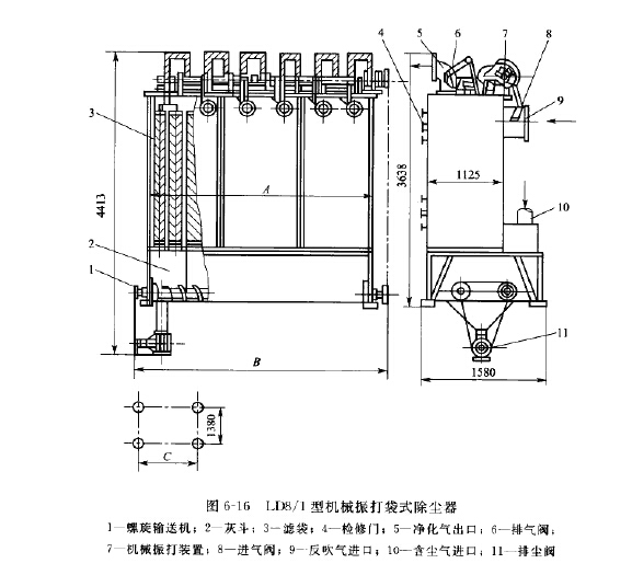 DLMC型組合式脈沖噴吹扁袋式除塵器基本參數 DLMC型組合式脈沖噴吹扁袋式除塵器基本參數